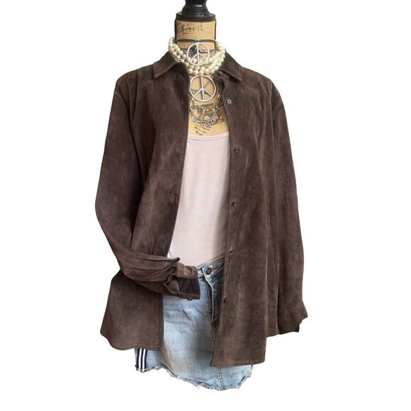 Charter Club Tops - CHARTER CLUB brown genuine suede UNISEX long sleeves shirt - jacket - SIZE XL